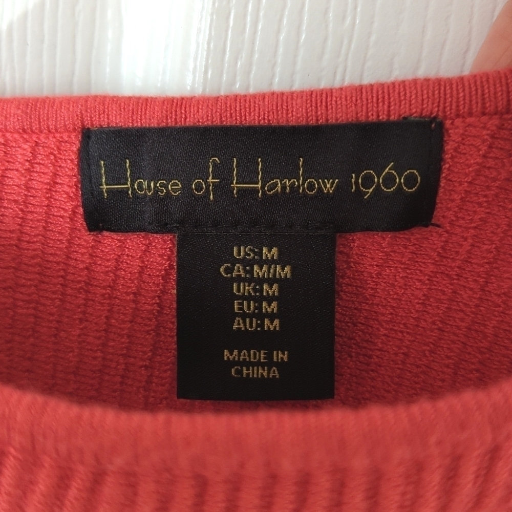 House Of Harlow 1960 Ribbed Knit One Shoulder Cropped Tank Top Coral Red Medium - Picture 4 of 9